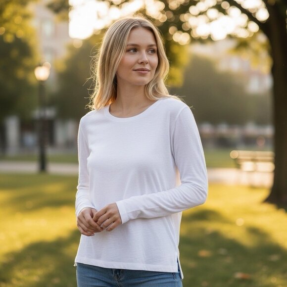 We The Free White Long Sleeve Tee Organic Cotton Blend Women’s M Casual Top - Picture 1 of 8